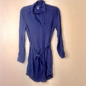 GAP Half Button Down Long Sleeve Tie Waist Lightweight Dress Size Medium